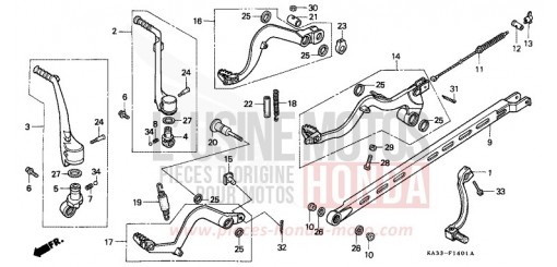 CHANGE PEDAL/BRAKE PEDAL/KICK STARTER ARM (2) CR125RG de 1986